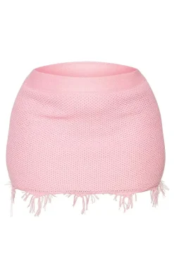 Best PrettyLittleThing Plus Raw Hem Knit Skirt Pink