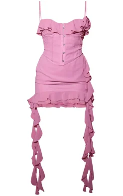 Plus Rose Frill Detail Draped Mini Dress-PrettyLittleThing New