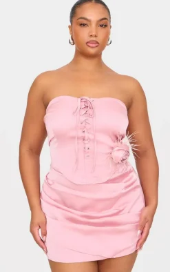 Hot PrettyLittleThing Plus Satin Corset With Corsage Detail Pink