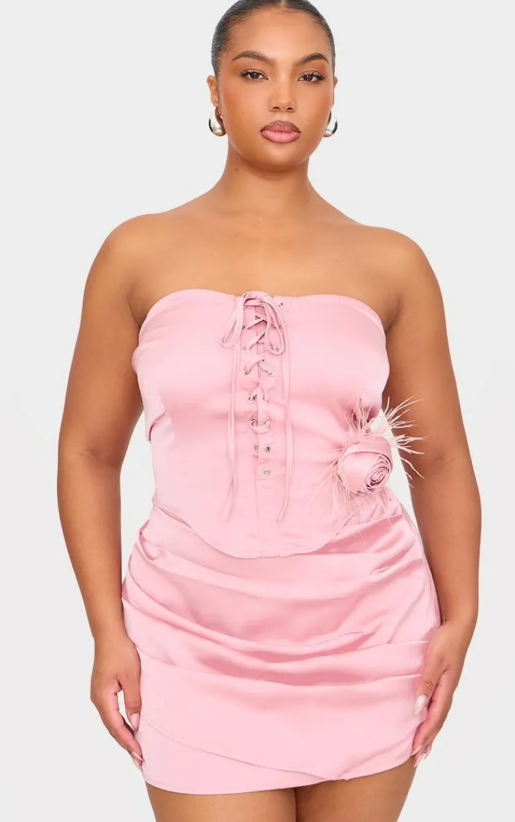 Hot PrettyLittleThing Plus Satin Corset With Corsage Detail Pink