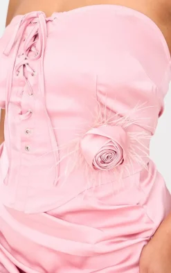 Hot PrettyLittleThing Plus Satin Corset With Corsage Detail Pink