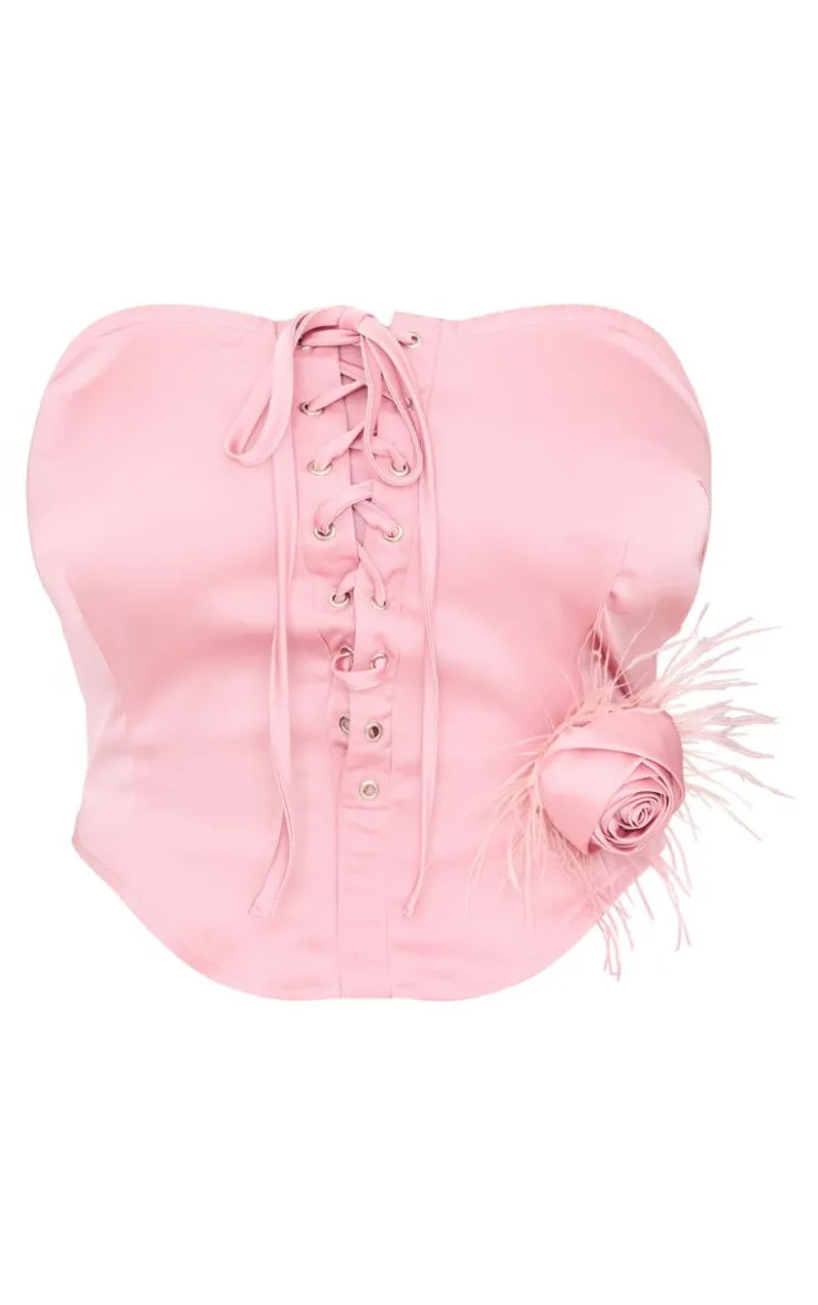 Hot PrettyLittleThing Plus Satin Corset With Corsage Detail Pink