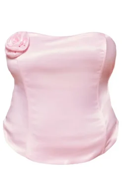 Sale PrettyLittleThing Plus Satin Flower Corset Pink