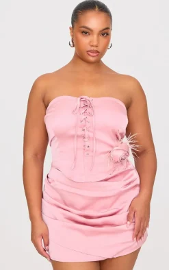 Clearance PrettyLittleThing Plus Satin Ruched Mini Skirt Pink