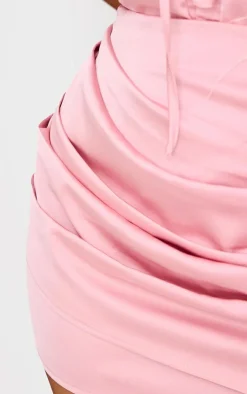 Clearance PrettyLittleThing Plus Satin Ruched Mini Skirt Pink