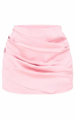 Clearance PrettyLittleThing Plus Satin Ruched Mini Skirt Pink