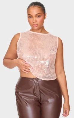 PrettyLittleThing Sleeveless Tops*Plus Sequin Sleeveless Long Top
