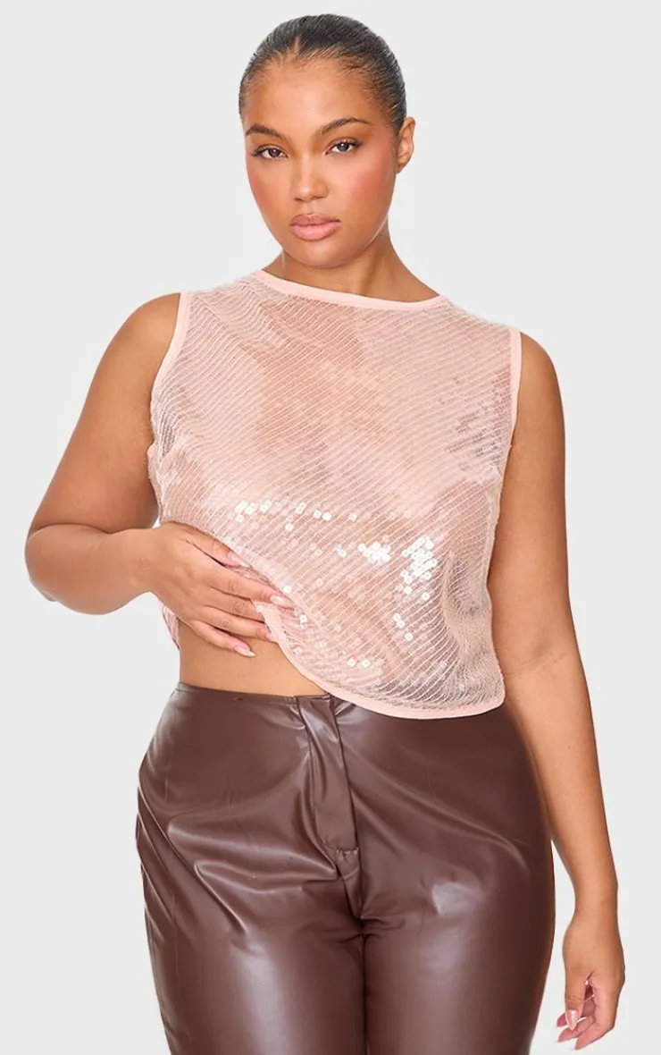 PrettyLittleThing Sleeveless Tops*Plus Sequin Sleeveless Long Top
