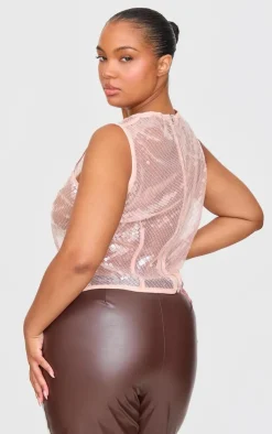 PrettyLittleThing Sleeveless Tops*Plus Sequin Sleeveless Long Top