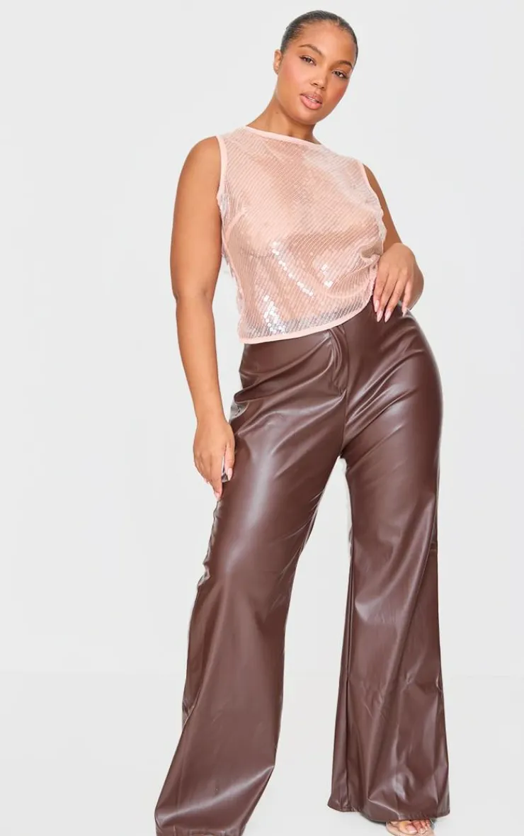 PrettyLittleThing Sleeveless Tops*Plus Sequin Sleeveless Long Top