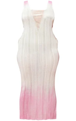 Plus Pink Sheer Ombre Ladder Knit Detail Maxi Dress