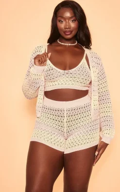 Clearance PrettyLittleThing Plus Striped Crochet Cropped Cardigan Pink
