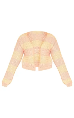 Clearance PrettyLittleThing Plus Striped Crochet Cropped Cardigan Pink