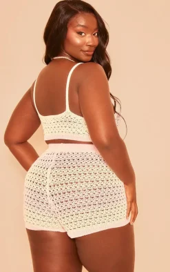 PrettyLittleThing Knitted Tops*Plus Striped Crochet Knit V Neck Crop Top