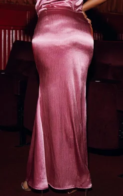 Hot PrettyLittleThing Plus Textured Satin Maxi Skirt Pink