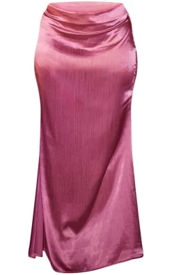 Hot PrettyLittleThing Plus Textured Satin Maxi Skirt Pink