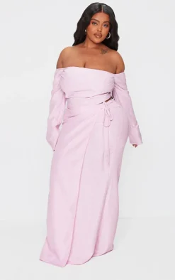 New PrettyLittleThing Plus Tie Side Midi Skirt Pink