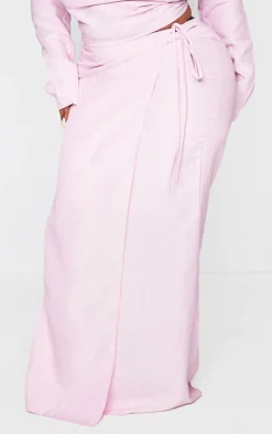 New PrettyLittleThing Plus Tie Side Midi Skirt Pink