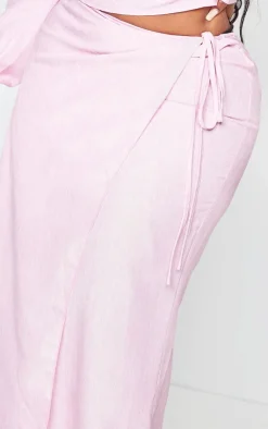 New PrettyLittleThing Plus Tie Side Midi Skirt Pink