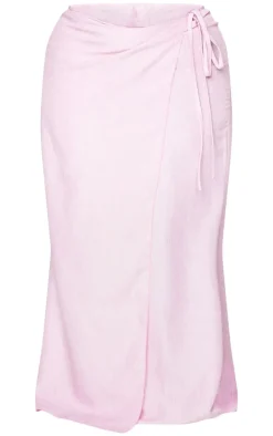 New PrettyLittleThing Plus Tie Side Midi Skirt Pink