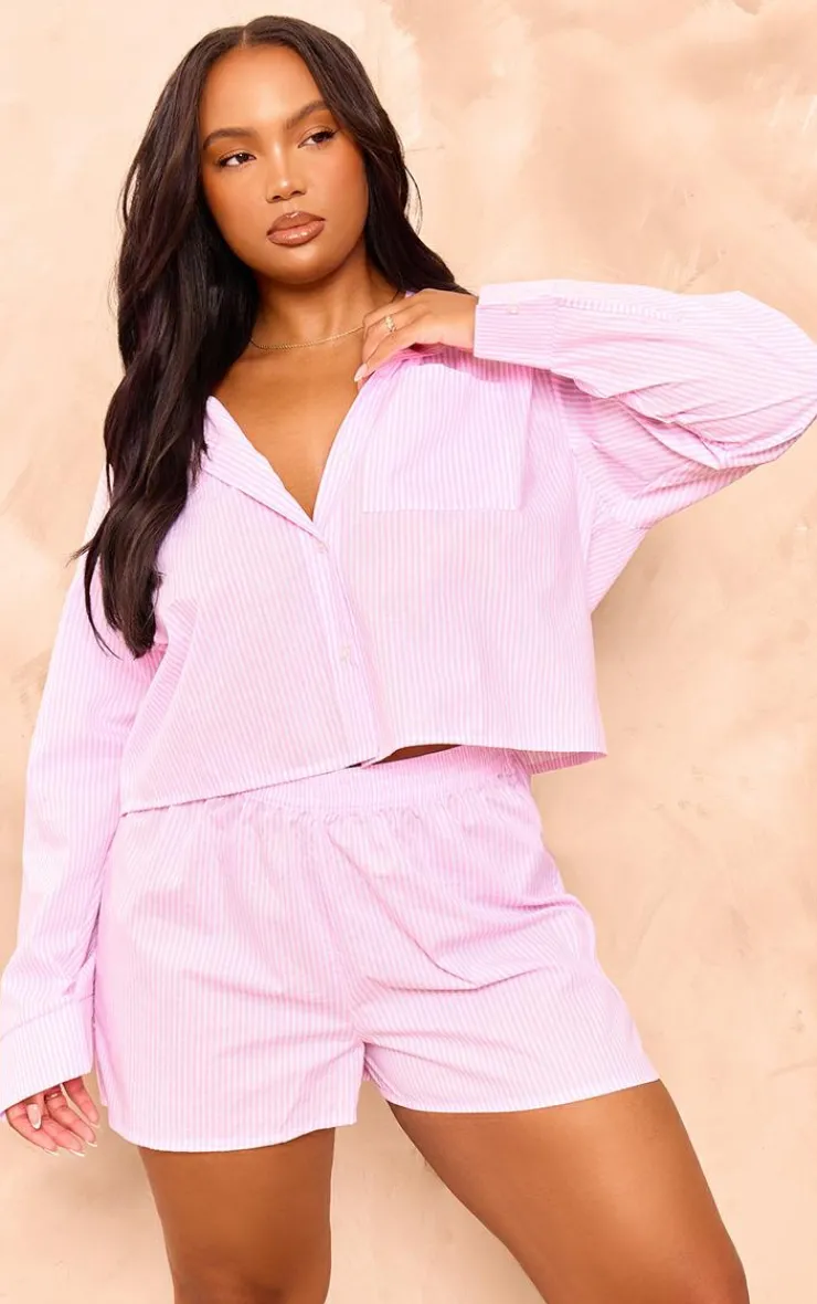 Best PrettyLittleThing Plus Striped Boxy Shorts Pink