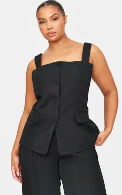 Discount PrettyLittleThing Plus Premium Button Detail Corset Vest Black