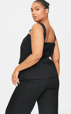 Discount PrettyLittleThing Plus Premium Button Detail Corset Vest Black