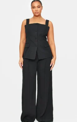Discount PrettyLittleThing Plus Premium Button Detail Corset Vest Black