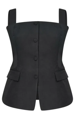 Discount PrettyLittleThing Plus Premium Button Detail Corset Vest Black