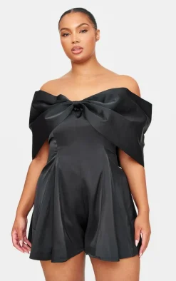 Plus Premium Satin Extreme Bow Detail Romper-PrettyLittleThing Hot