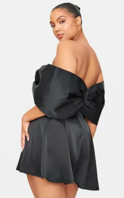 Plus Premium Satin Extreme Bow Detail Romper-PrettyLittleThing Hot