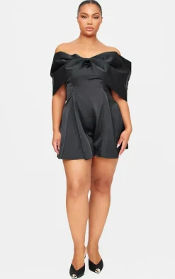 Plus Premium Satin Extreme Bow Detail Romper-PrettyLittleThing Hot