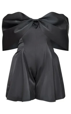 Plus Premium Satin Extreme Bow Detail Romper-PrettyLittleThing Hot
