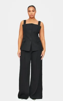PrettyLittleThing Plus Premium Seam Detail Pants Black