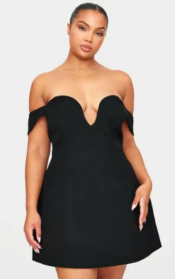 Plus Premium Wired Bardot Shift Dress-PrettyLittleThing New