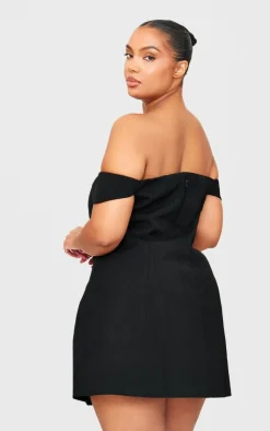 Plus Premium Wired Bardot Shift Dress-PrettyLittleThing New
