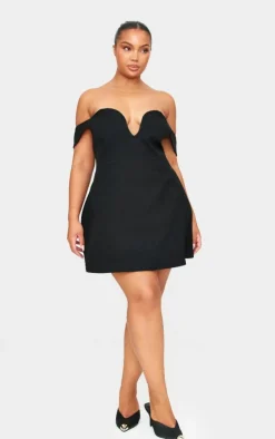 Plus Premium Wired Bardot Shift Dress-PrettyLittleThing New