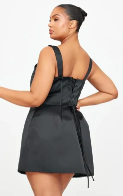 Plus Premium Woven Lace Back Corset Bodycon Dress-PrettyLittleThing Clearance