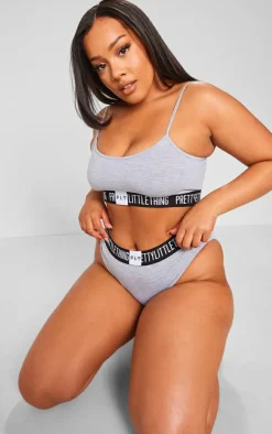 PrettyLittleThing Christmas Shop*Plus PRETTYLITTLETTHING Jersey Logo Tape Lingerie Set