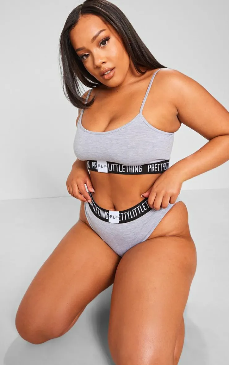PrettyLittleThing Christmas Shop*Plus PRETTYLITTLETTHING Jersey Logo Tape Lingerie Set