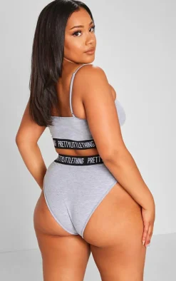 PrettyLittleThing Christmas Shop*Plus PRETTYLITTLETTHING Jersey Logo Tape Lingerie Set