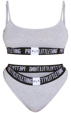 PrettyLittleThing Christmas Shop*Plus PRETTYLITTLETTHING Jersey Logo Tape Lingerie Set