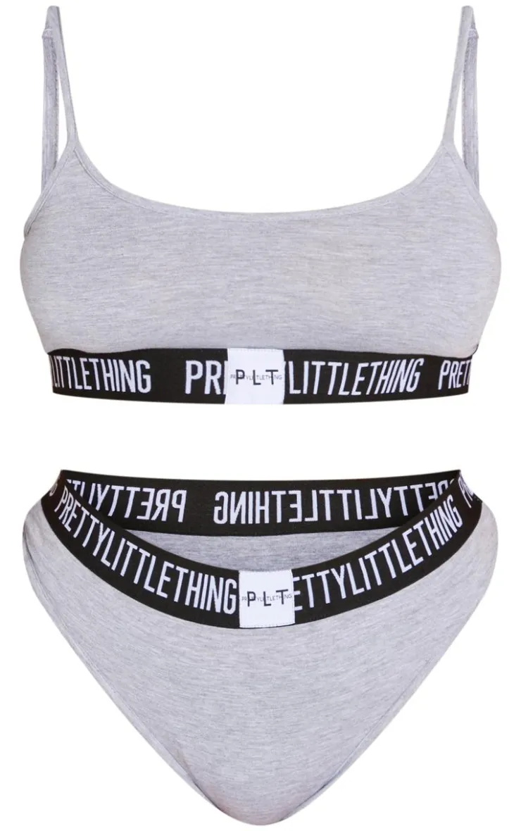 PrettyLittleThing Christmas Shop*Plus PRETTYLITTLETTHING Jersey Logo Tape Lingerie Set