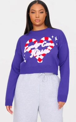 PrettyLittleThing Sweaters*Plus Candy Cane Kisses Cropped Christmas Sweater