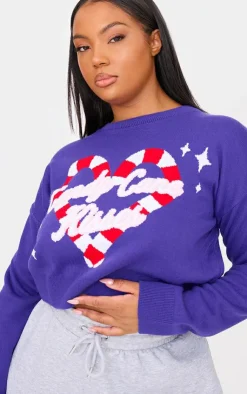 PrettyLittleThing Sweaters*Plus Candy Cane Kisses Cropped Christmas Sweater
