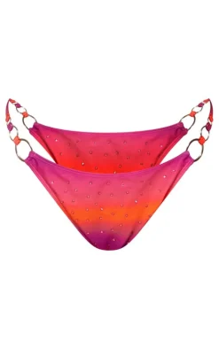 Plus Purple Ombre Diamante O Ring Tie Side Bikini Bottoms