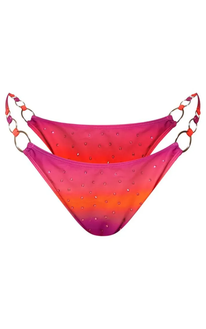 Plus Purple Ombre Diamante O Ring Tie Side Bikini Bottoms