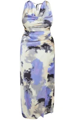 Plus Printed Satin Cowl Neck Maxi Dress-PrettyLittleThing Outlet