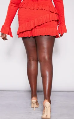 Outlet PrettyLittleThing Plus Bubble Knit Frill Detail Mini Skirt Red