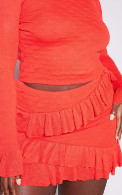 Outlet PrettyLittleThing Plus Bubble Knit Frill Detail Mini Skirt Red